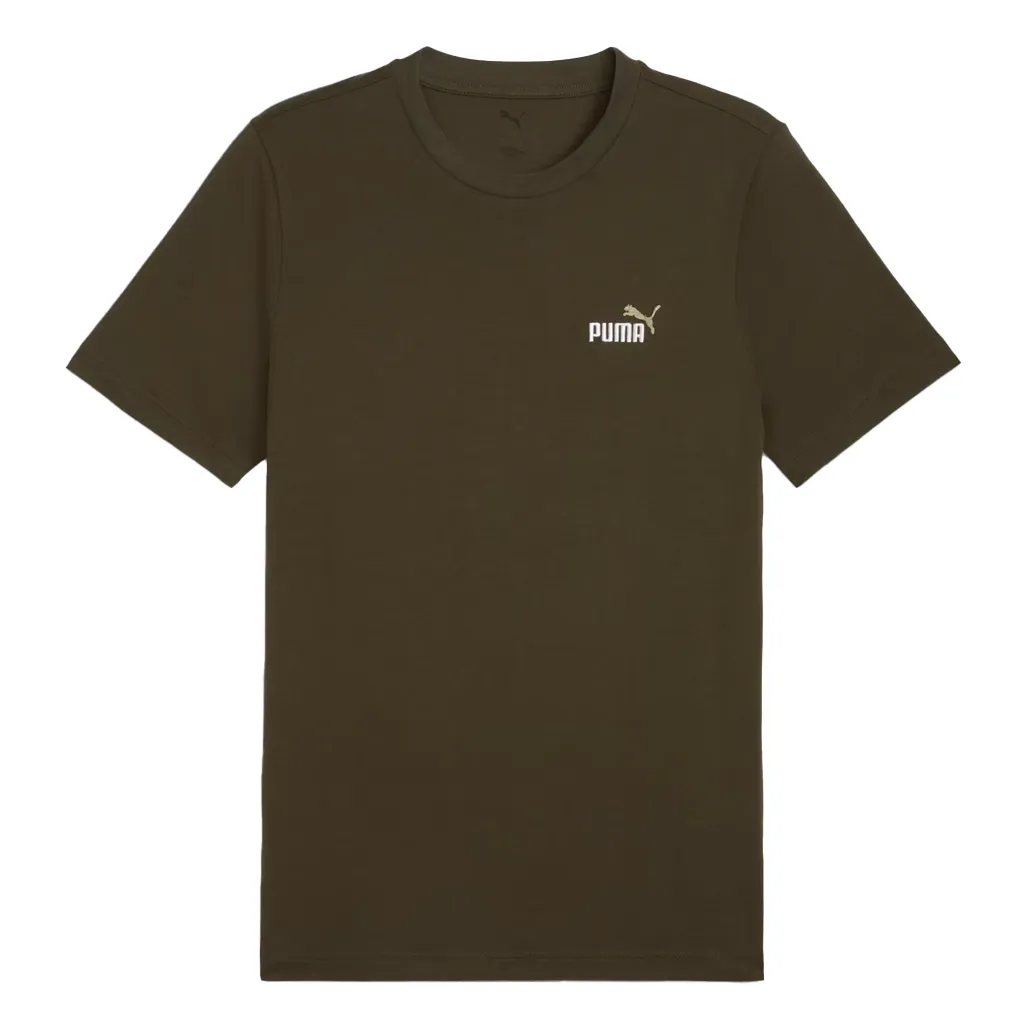 Vista traseira da camiseta masculina Puma marrom com logo nas costas